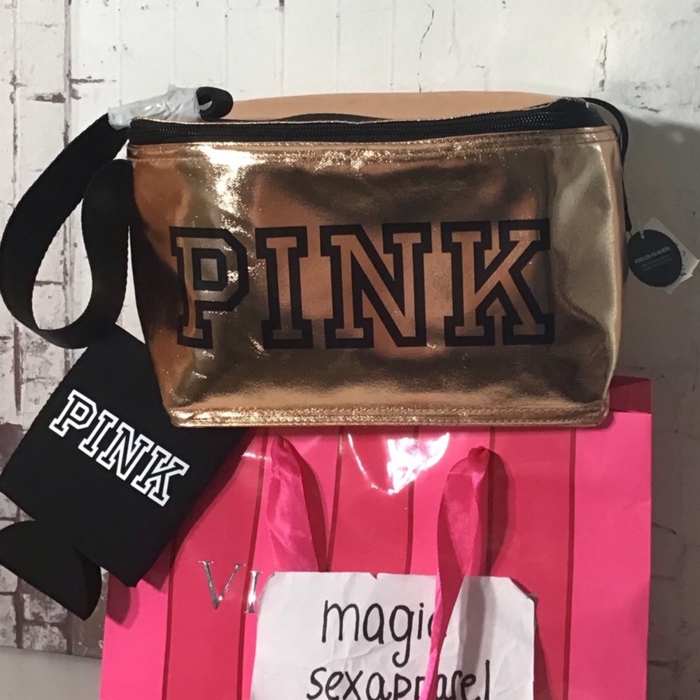 VS PINK COOLER LUNCH BOX COOZIE METALLIC GOLD - Picture 4 of 5